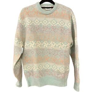 Vintage 80s Shetland Wool Aqua Patterned Sweater Adult Large